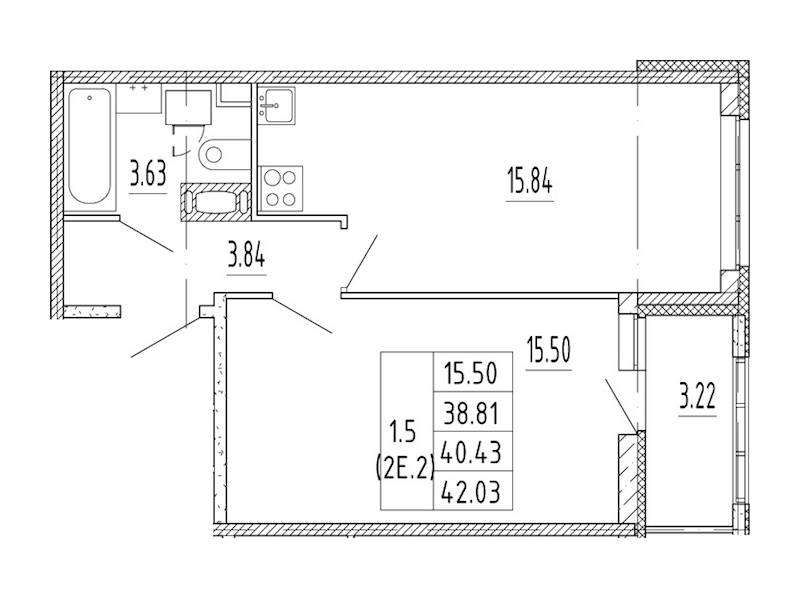 1-комнатная квартира 38.81 м², 4/12 эт., ЖК «Полис Приморский 2»